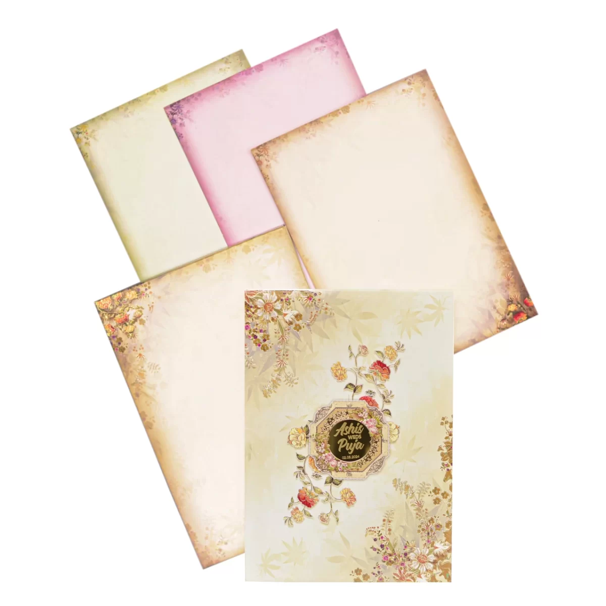 Peach Floral invitation card with Name glass sticker-BI-419