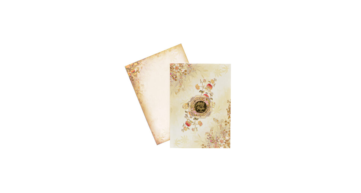 Peach Floral invitation card with Name glass sticker-BI-419 - Image 2
