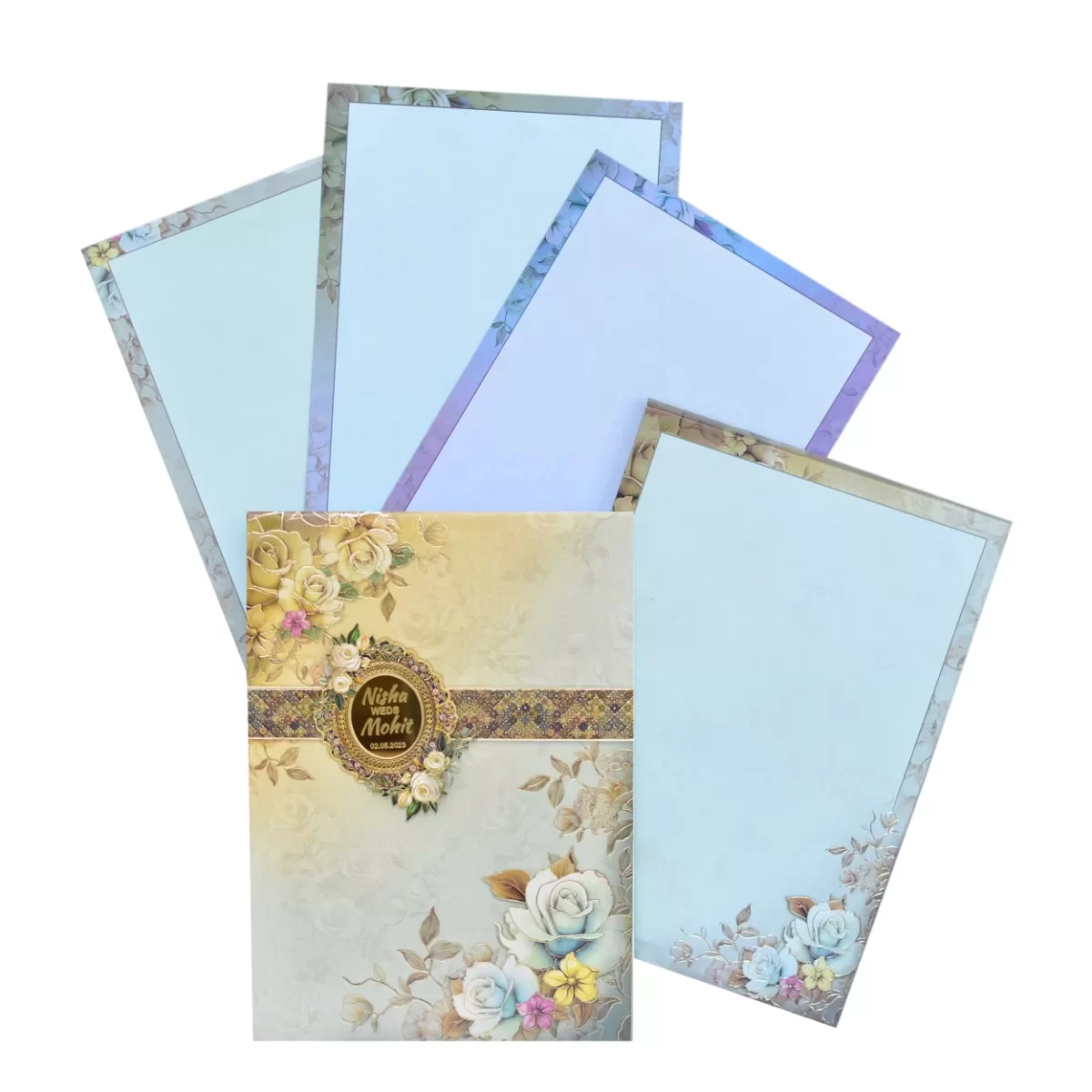 Blue Floral invitation card with Name glass sticker-BI-421