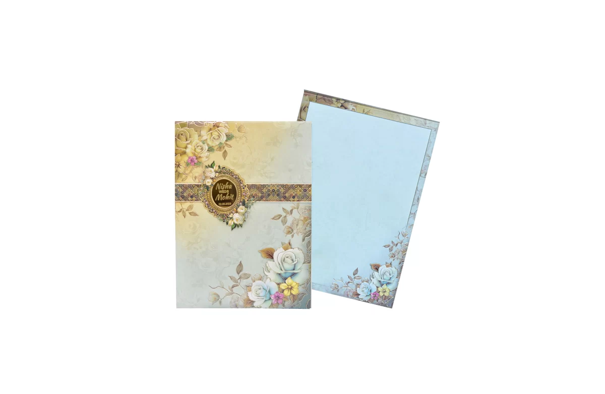 Blue Floral invitation card with Name glass sticker-BI-421 - Image 2
