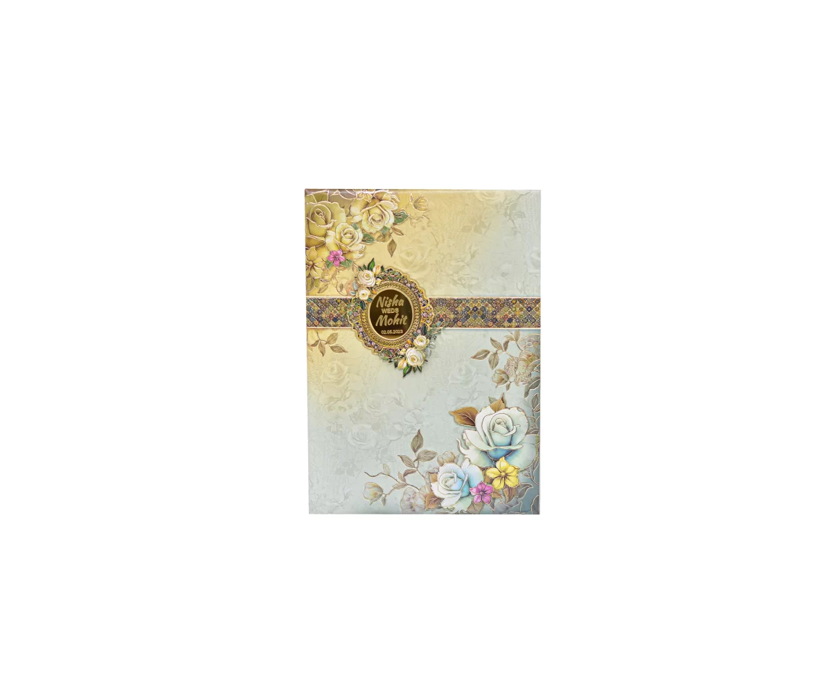Blue Floral invitation card with Name glass sticker-BI-421 - Image 3