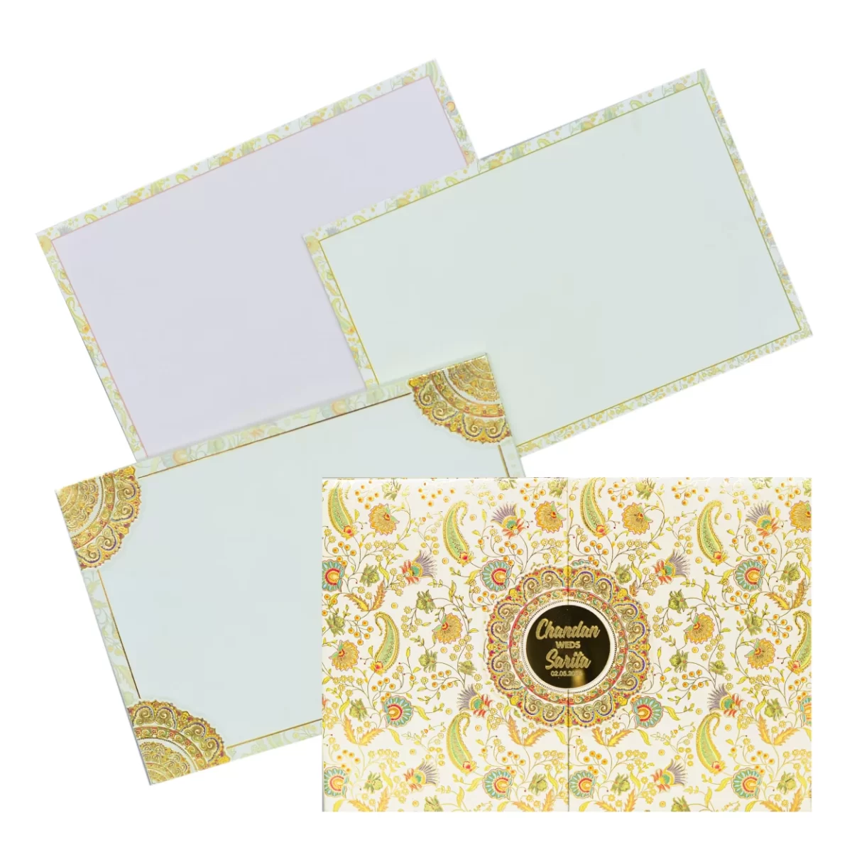 Multicolour Floral invitation card with Name glass sticker-BI-422