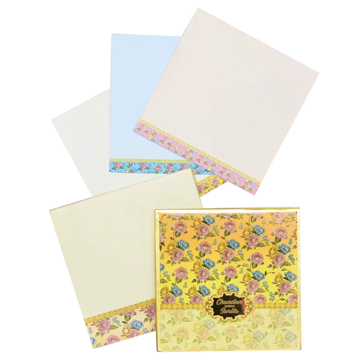 Multicolour Floral invitation card with Name glass sticker-BI-425