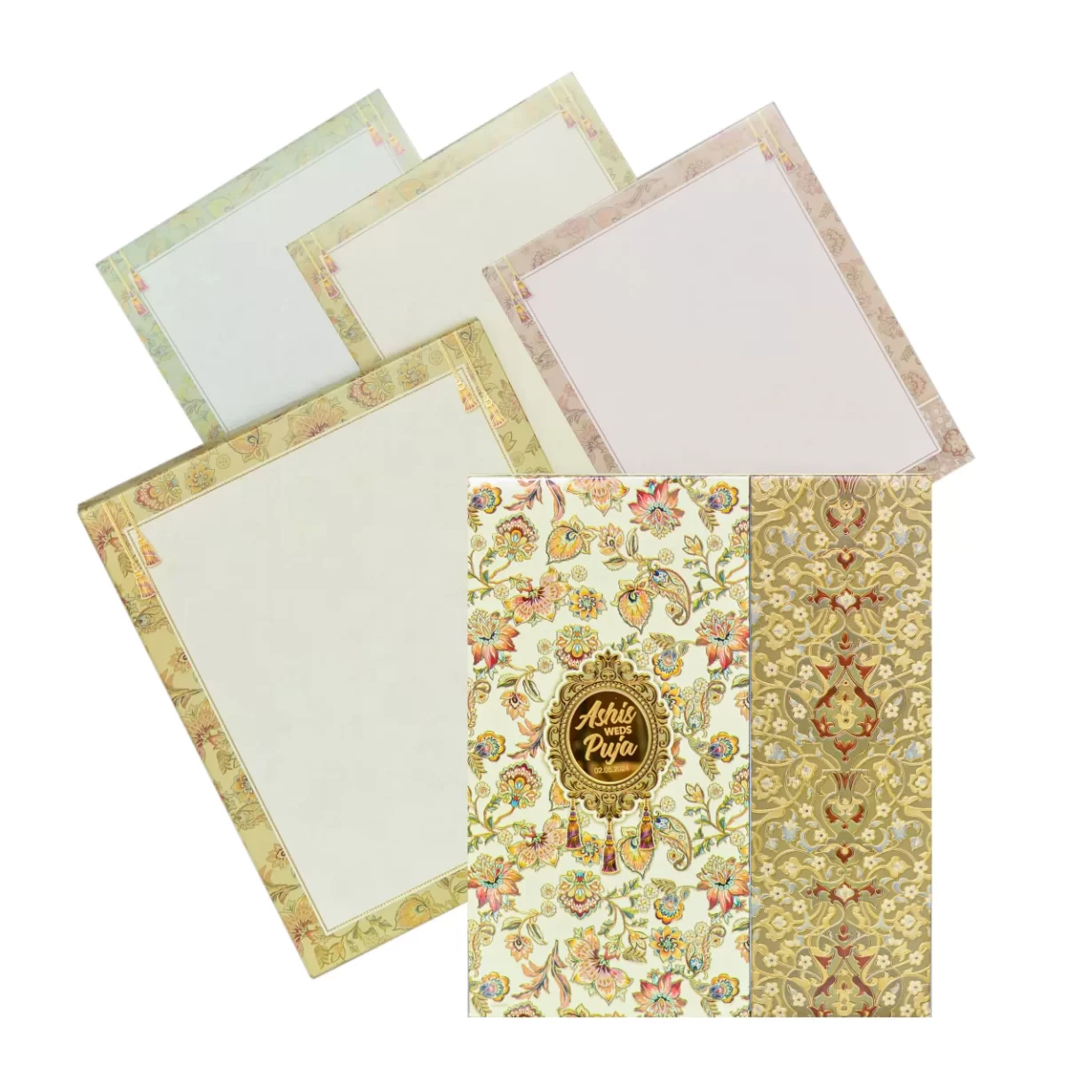 Multicolour Floral wedding card with name glass sticker-BI-427