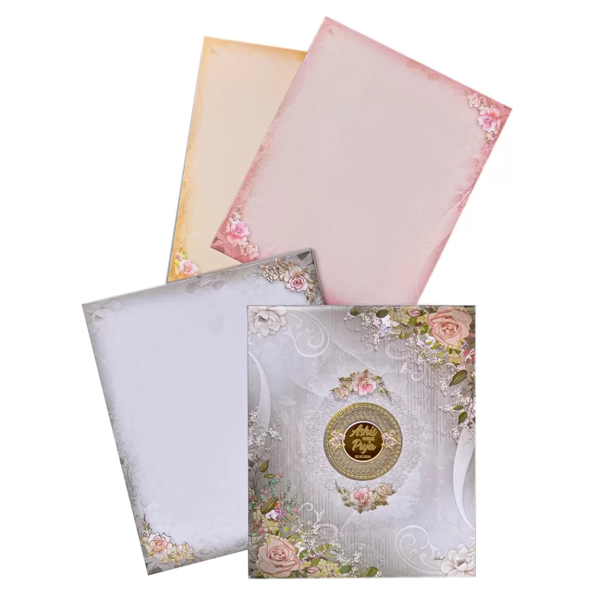 Multicolour Floral invitation card with Name glass sticker-BI-430