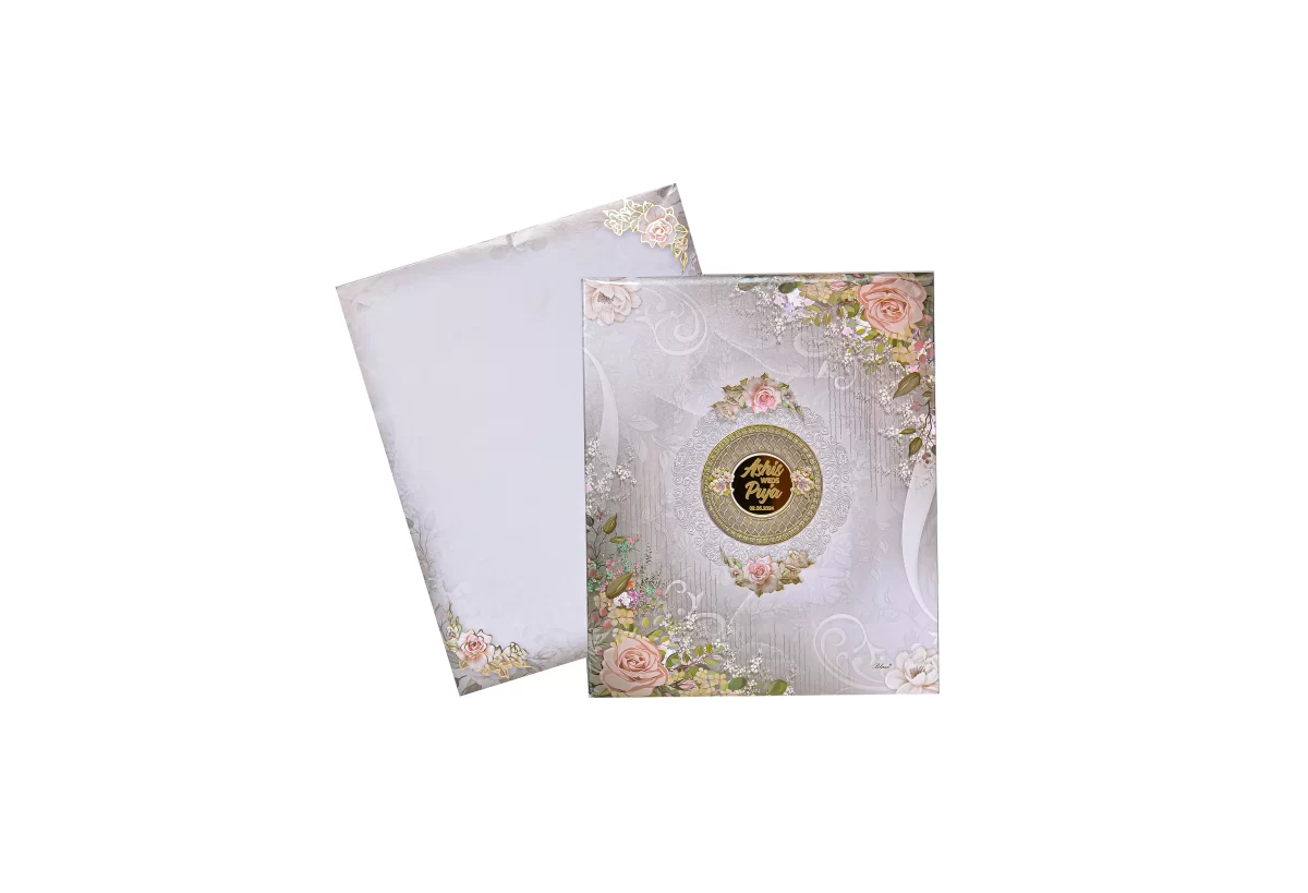 Multicolour Floral invitation card with Name glass sticker-BI-430 - Image 2