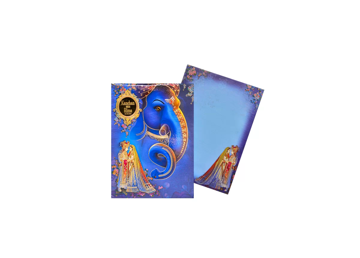 Blue Colour Ganesh wedding cards with name glass sticker-BI-433 - Image 2