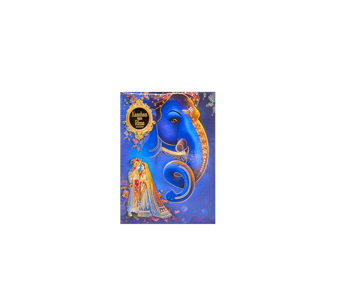 Blue Colour Ganesh wedding cards with name glass sticker-BI-433 - Image 3