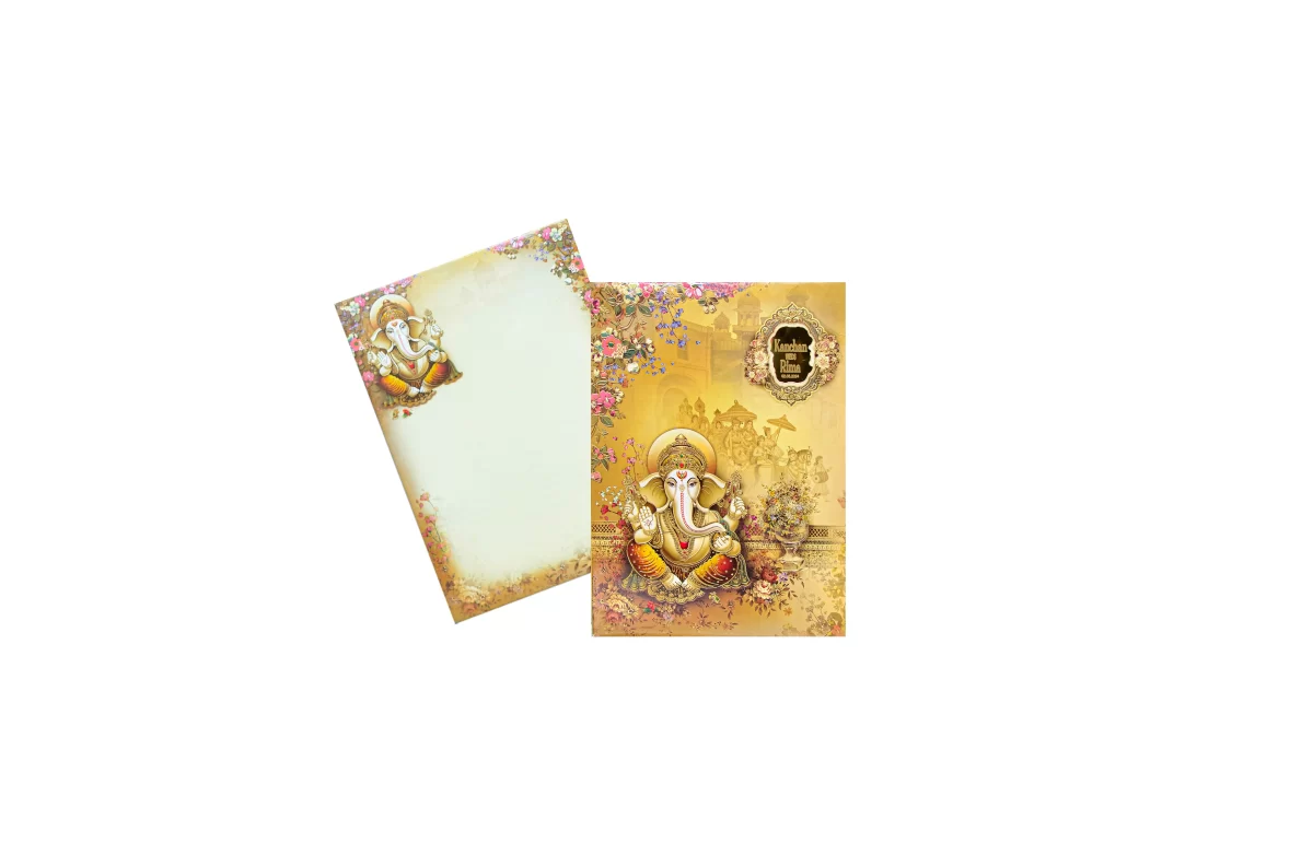 Yellow colour Ganesh wedding cards with name glass sticker-BI-434 - Image 2
