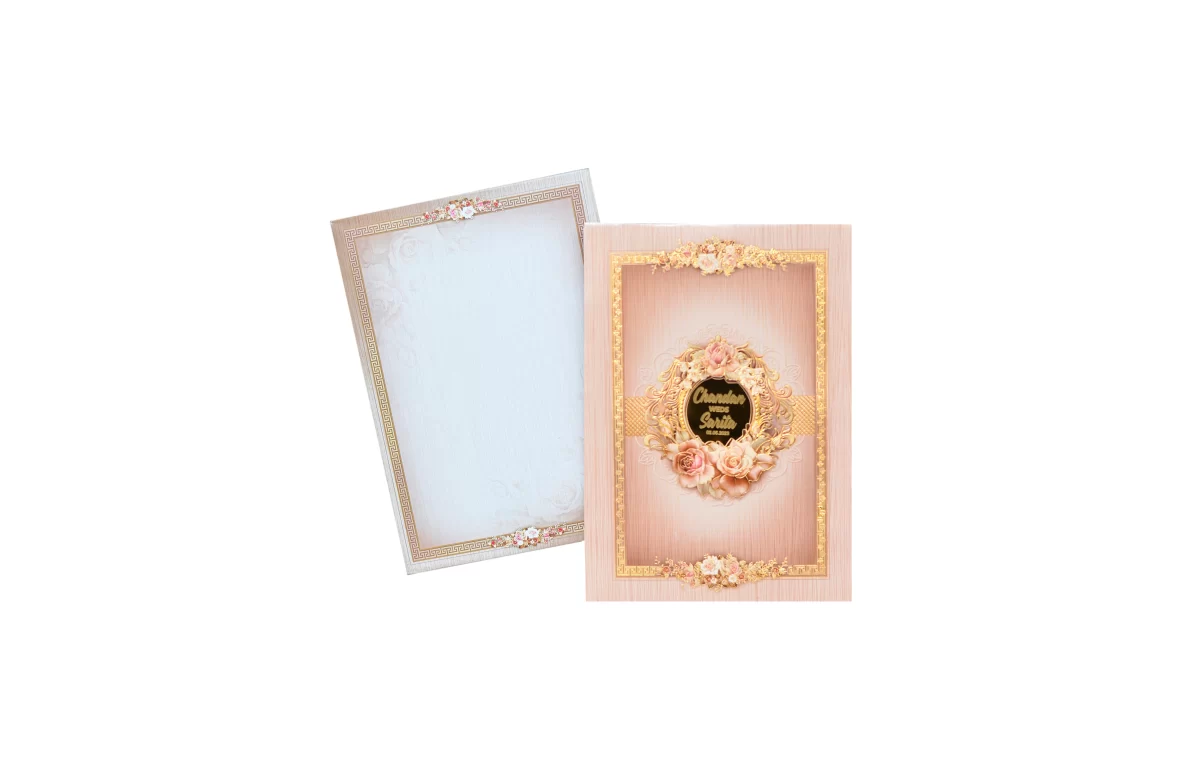 Peach colour Floral wedding cards with name glass sticker-BI-435 - Image 2