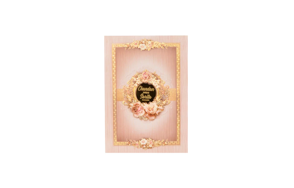 Peach colour Floral wedding cards with name glass sticker-BI-435 - Image 3