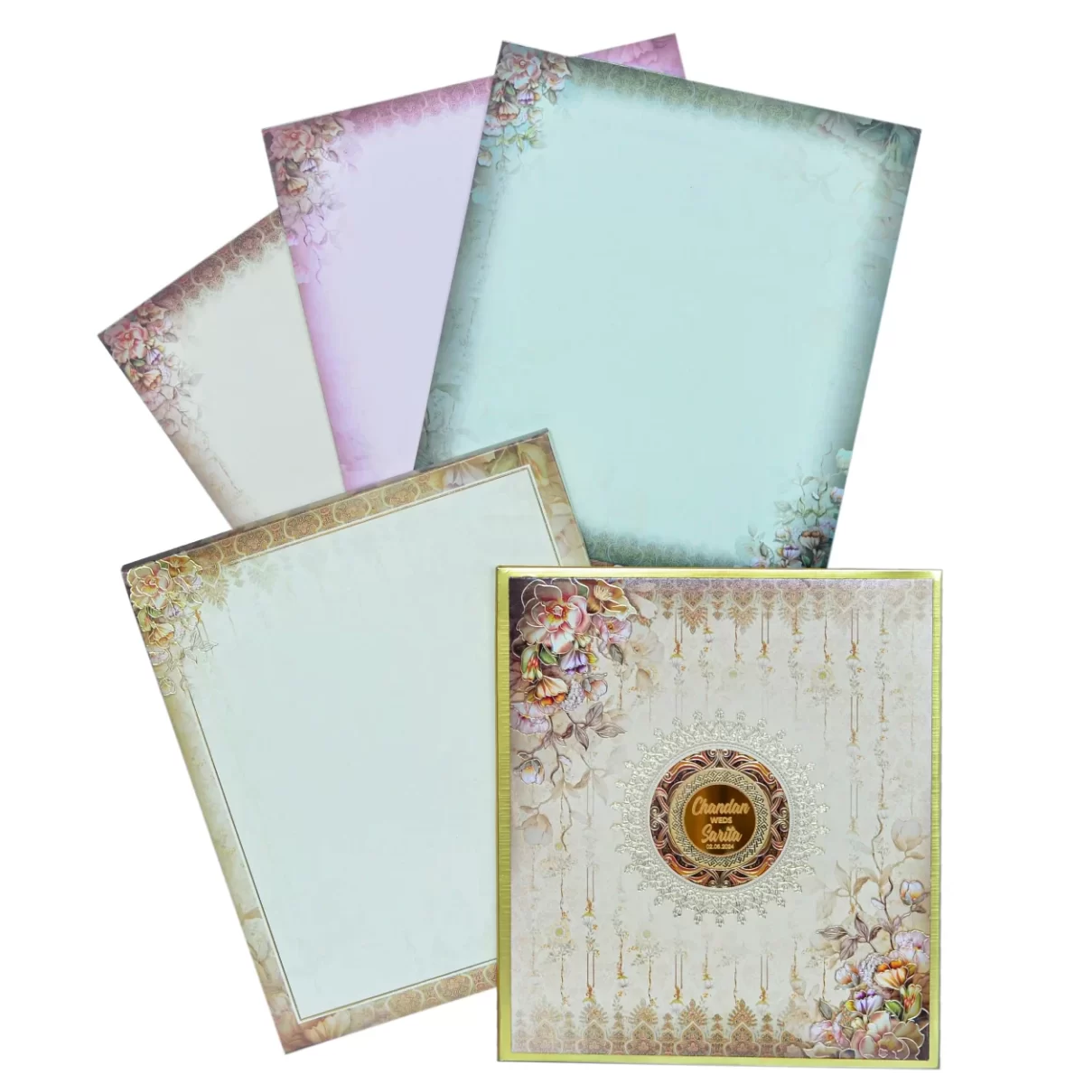 Floral wedding card with Name sticker-BI-437