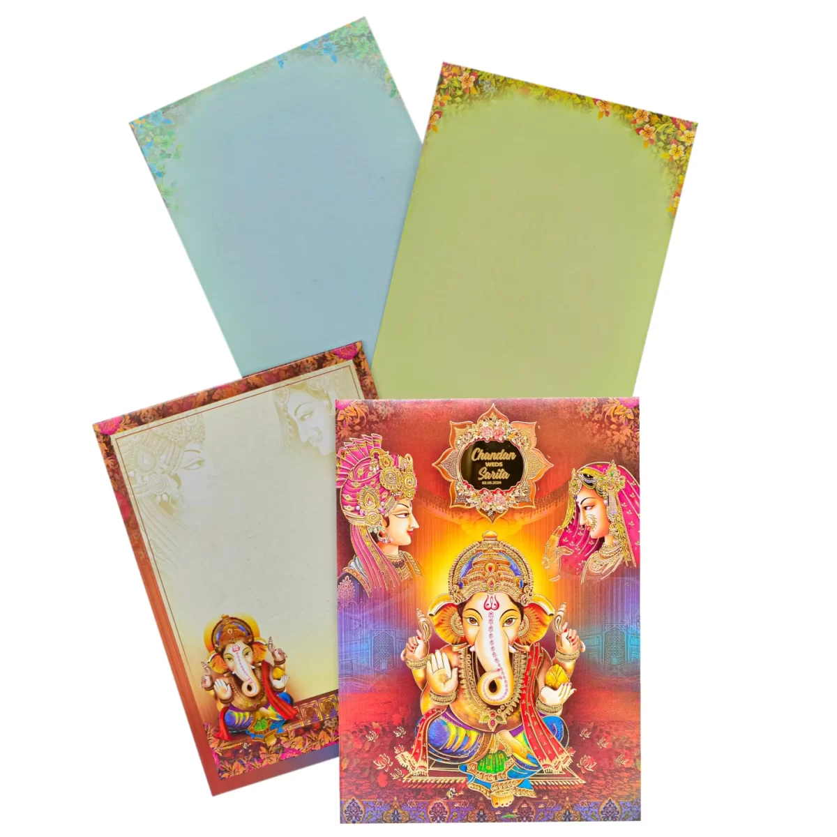 Ganesh and bride & groom with name glass sticker-BI-440