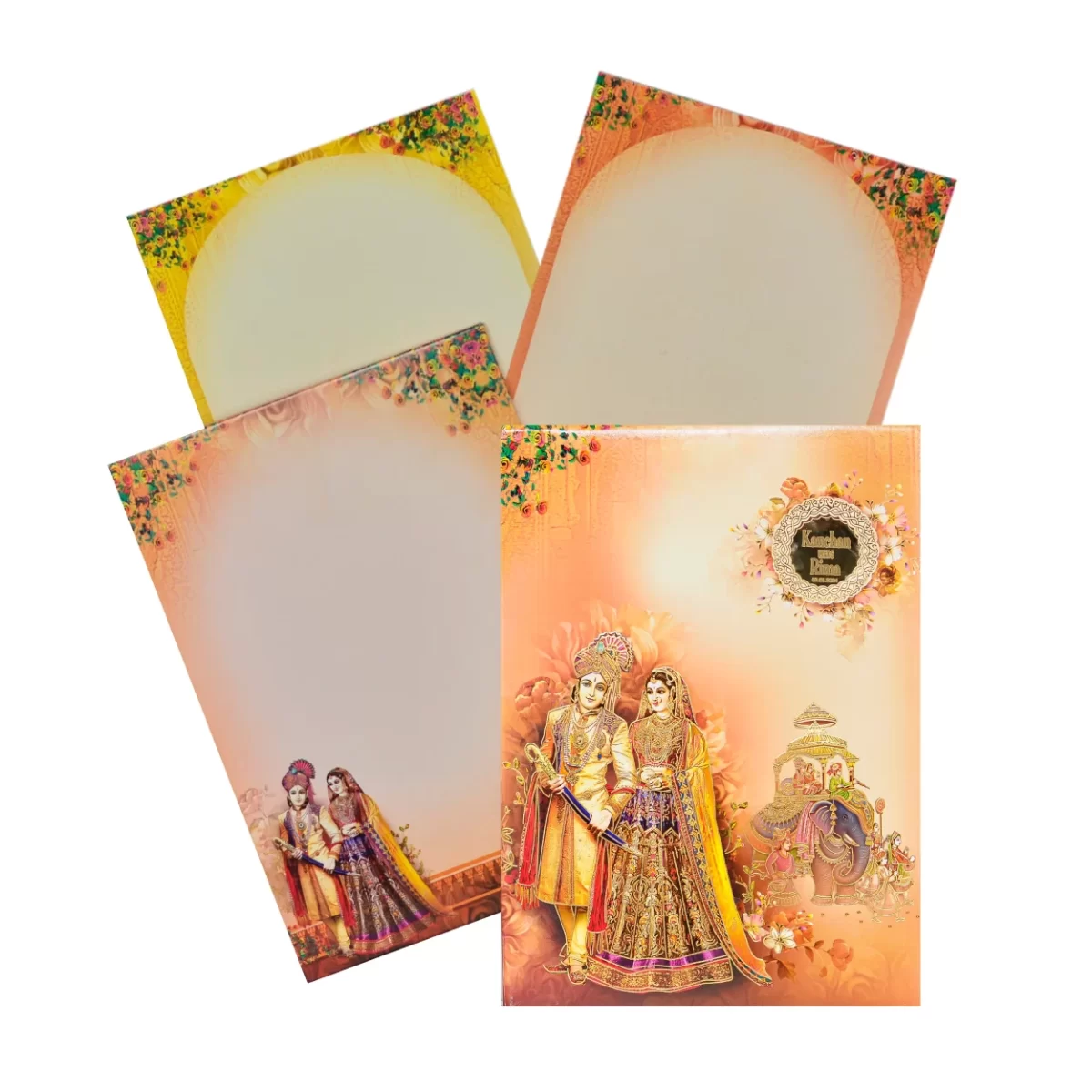 Peach colour Invitation card with name glass sticker-BI-442