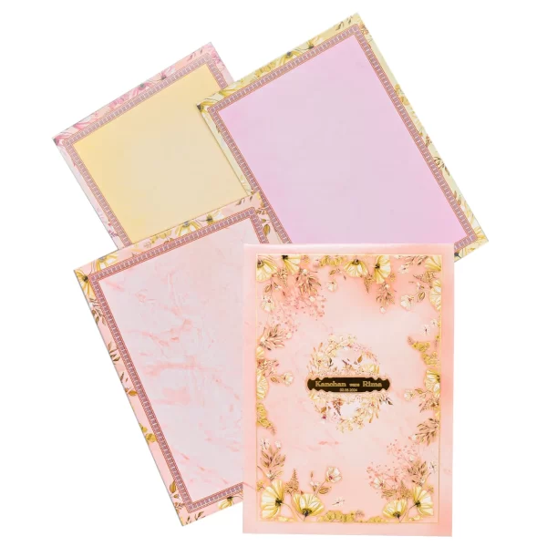 Peach Colour floral Invitation card with name glass sticker-BI-443