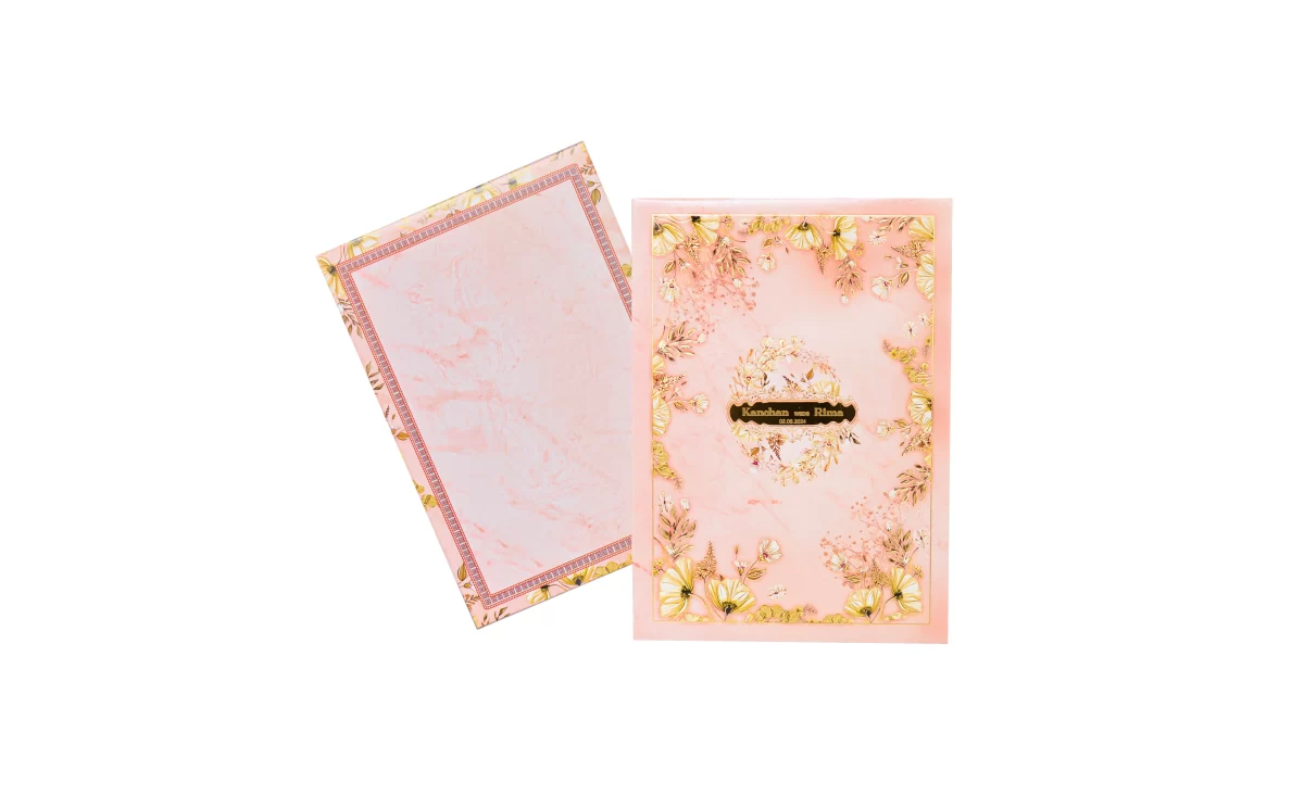 Peach Colour floral Invitation card with name glass sticker-BI-443 - Image 2