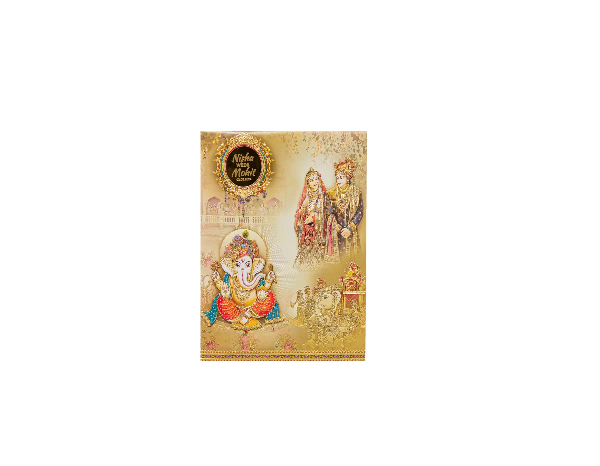 Ganesh and bride & groom wedding card with name glass sticker-BI-444 - Image 3