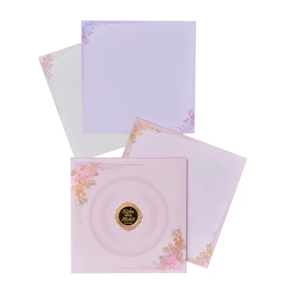 Floral Invitation card with Golden foil and glass sticker BI-451