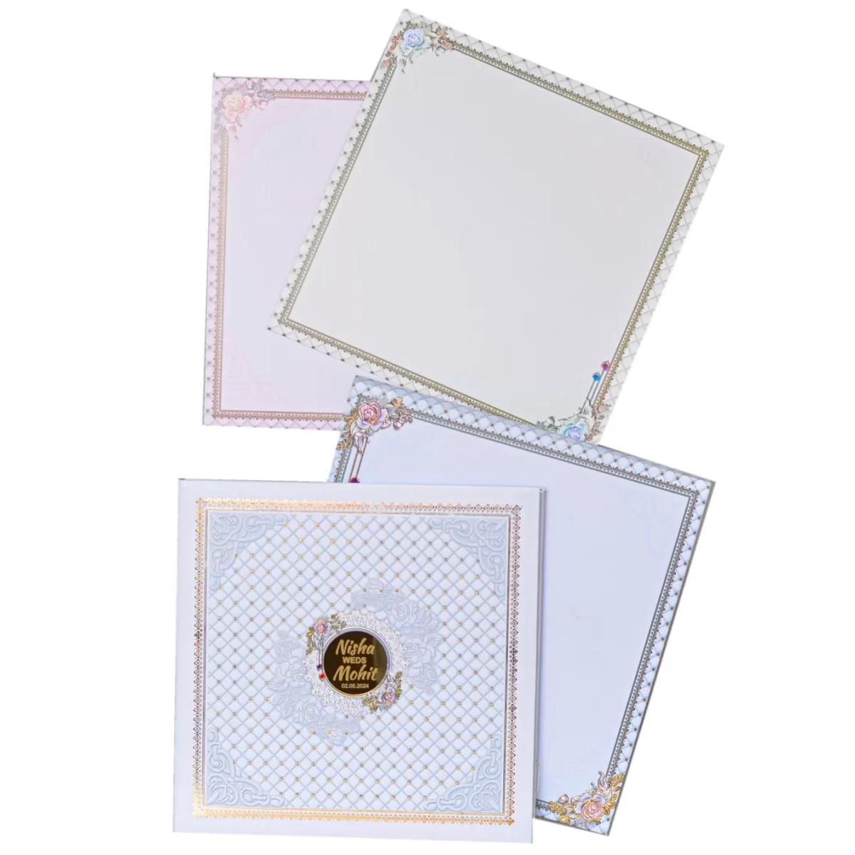 Floral Invitation card with Golden foil and glass sticker BI-452