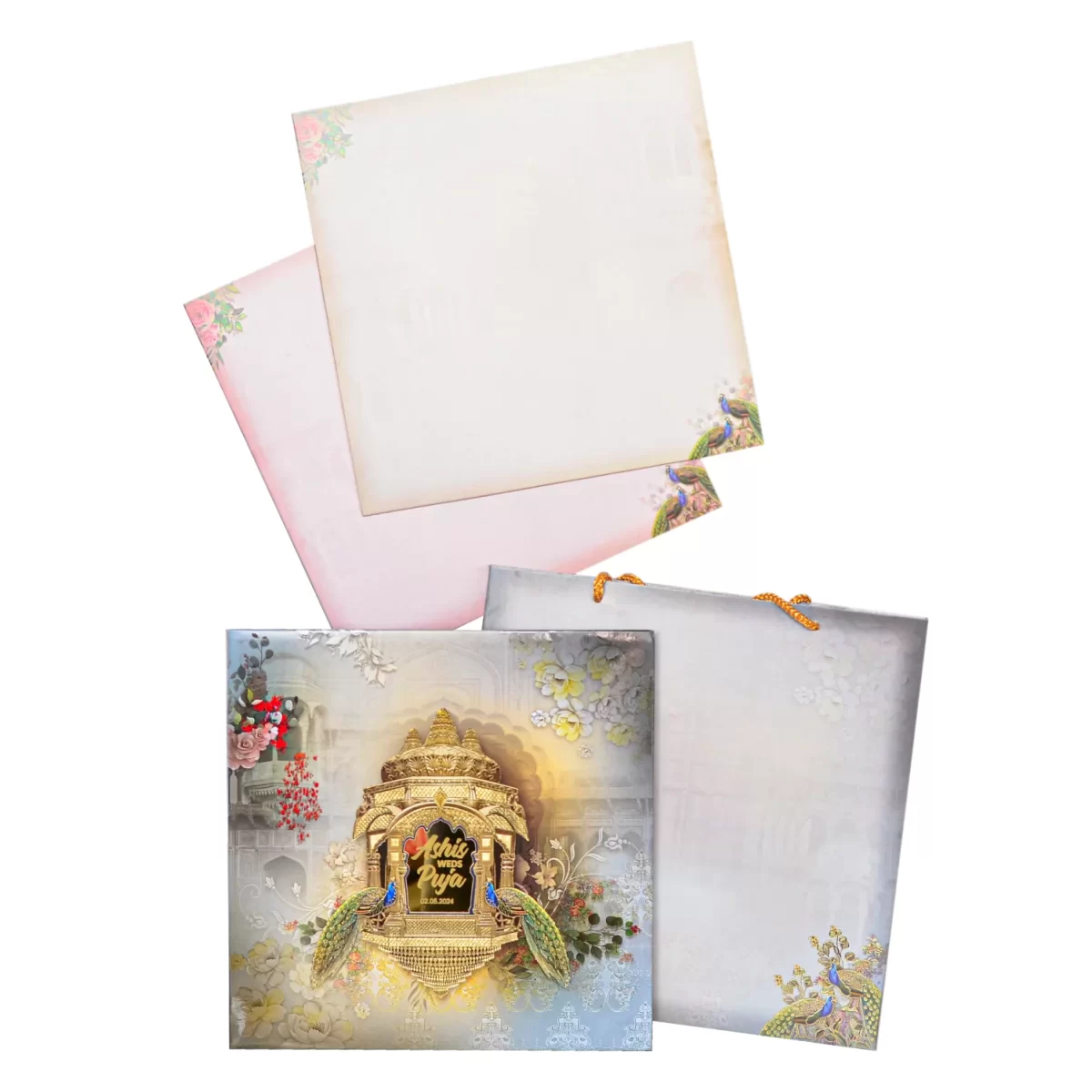 Multicolour Wedding Card with glass sticker BI-454